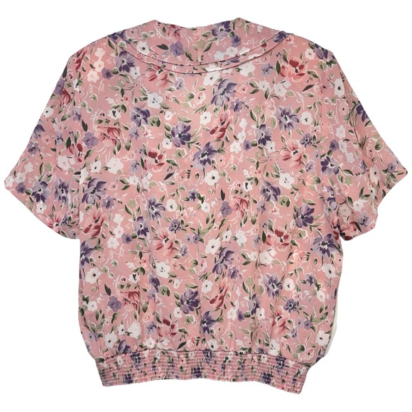 Alfred Dunner Vintage Pink Floral Ruffle Neckline Button down Blouse size 16 - Picture 7 of 10